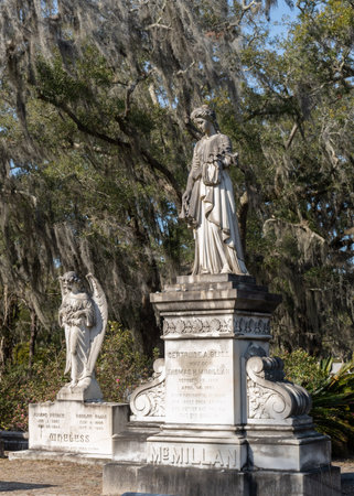 Savannah, Georgia - February 20, 2023:  View of historic Bonaventure Cemetery with graves and scenic landscape in view.のeditorial素材