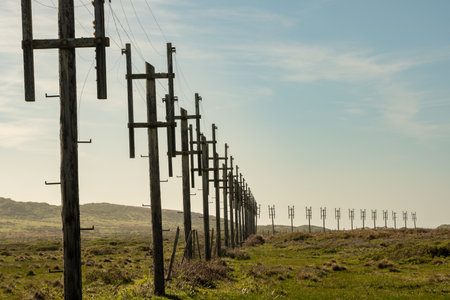 Field of historic radio towers seen from Port Reyes Californiaの写真素材
