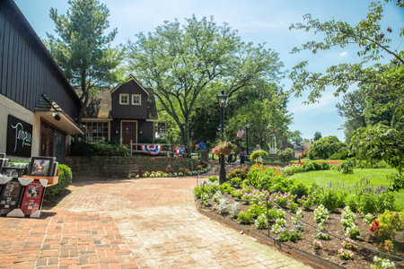 Lahaska, Pennsylvania - July 17, 2019:  View of historic tourist attraction, Peddlers Village in Bucks County, PAのeditorial素材