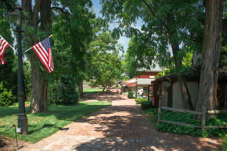 Lahaska, Pennsylvania - July 17, 2019:  View of historic tourist attraction, Peddlers Village in Bucks County, PAのeditorial素材