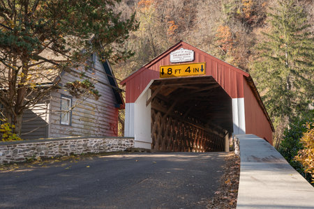 Historic Ulherstown Covered Bridge seen from Bucks County Pennsylvania