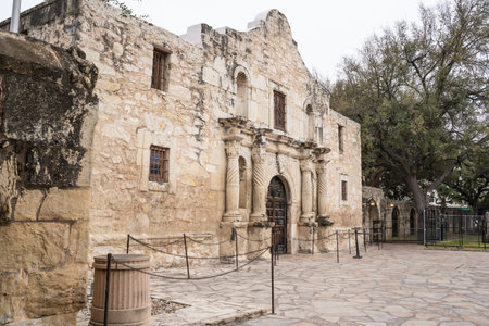 Exterior view of historic Alamo in San Antonio Texasの写真素材