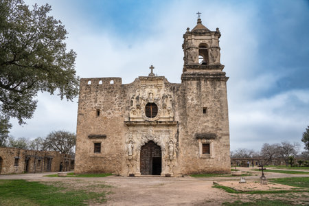 Exterior view of historic Mission San Jose in San Antonio Texas USAの写真素材