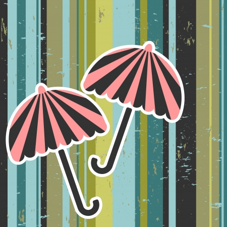 Retro vector illustration umbrellas on stripey backgroundのイラスト素材