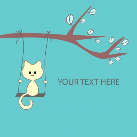 Cute vector card with little kitty on swingのイラスト素材