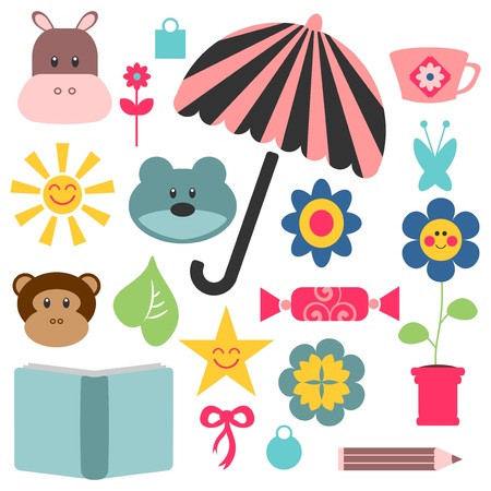 A set of cute childish elements for designのイラスト素材