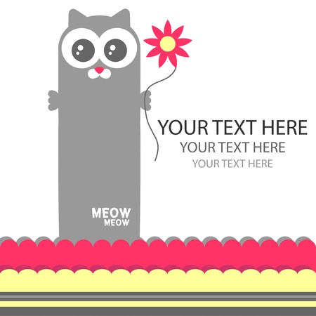 Cute kitty with a flower greeting cardのイラスト素材