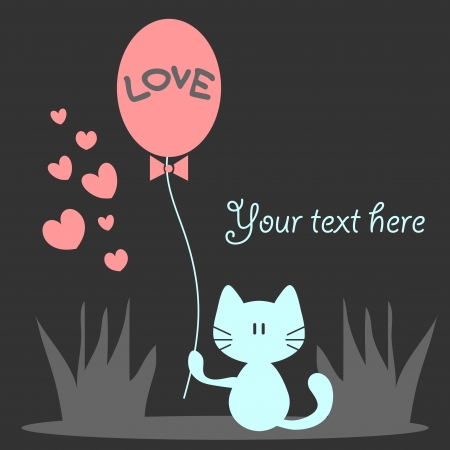 Romantic card with cute kitty holding a balloonのイラスト素材