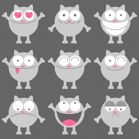 Cute funny cats set various emotionsのイラスト素材