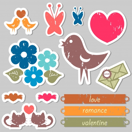 Set of romantic stickers for scrapbookのイラスト素材