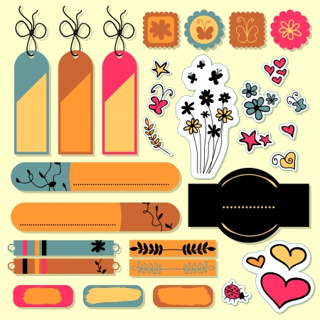 Set of beautiful elements for scrapbook floral themeのイラスト素材