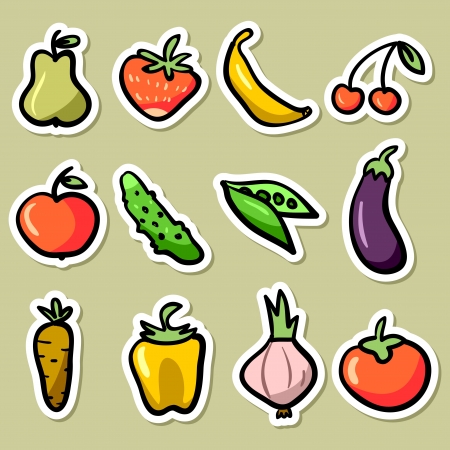 Fruit and vegetable stickers setのイラスト素材