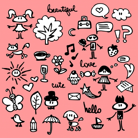 Cute things hand drawn setのイラスト素材