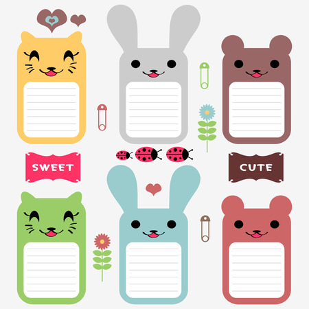 Cute various animals set of scrapbook elementsのイラスト素材