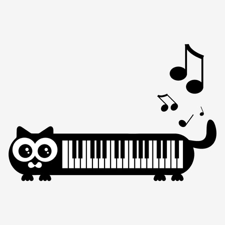 Cute piano kittty illustrationのイラスト素材