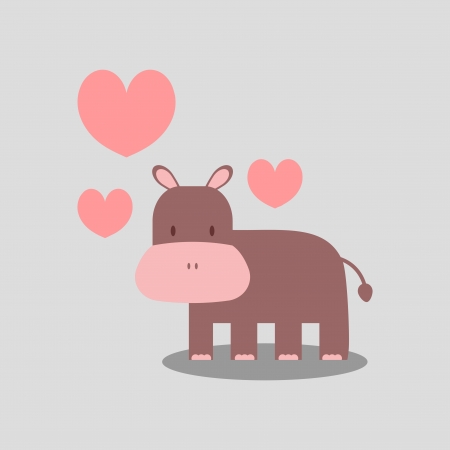 Cute hippopotamus in love romantic illustrationのイラスト素材