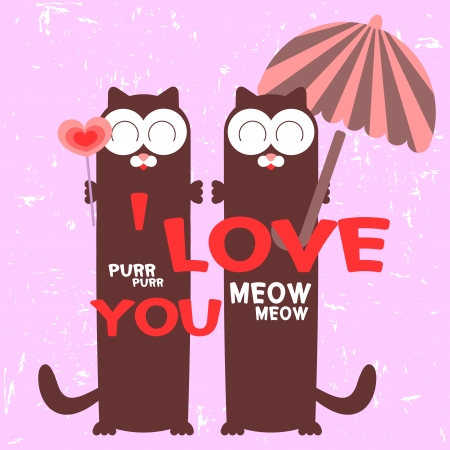 Cute vector card couple of cats in loveのイラスト素材