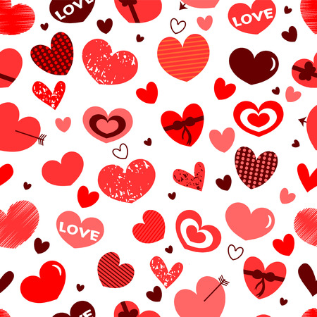 Romantic seamless pattern with various heartsのイラスト素材