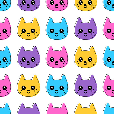 Cute seamless pattern with smiling colorful cat facesのイラスト素材