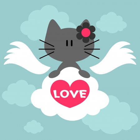 Valentine illustration with cute kittyのイラスト素材