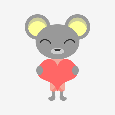 Cute little mouse holding a heartのイラスト素材