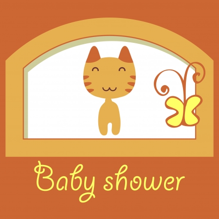Cute baby shower card with little kittyのイラスト素材