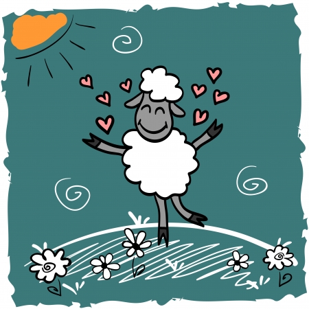 Cute illustration with lamb in loveのイラスト素材