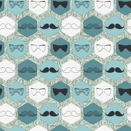 Decorative seamless pattern with bow ties and mustachesのイラスト素材