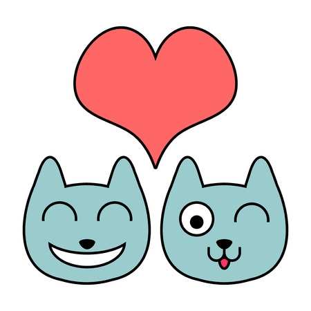 Two cute cat faces in loveのイラスト素材