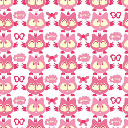 Cute pink seamless pattern with kittensのイラスト素材