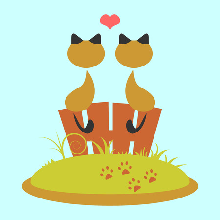 Cat couple sitting on the fenceのイラスト素材