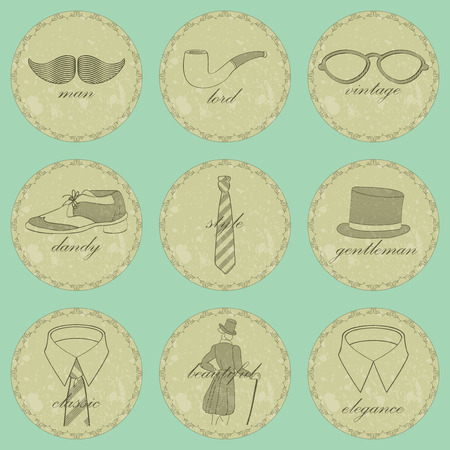 Beautiful vintage dandy icons for gentlemenのイラスト素材