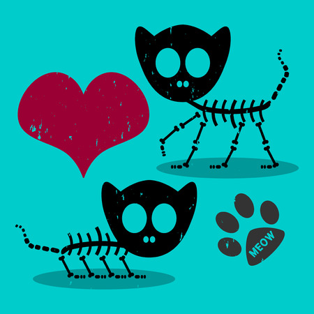 Two cute cat skeletons in loveのイラスト素材