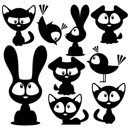 Set of cute animals black stickersのイラスト素材