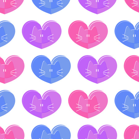 Seamless pattern romantic theme cats and heartsのイラスト素材