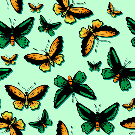 Seamless pattern with bright tropical butterfliesのイラスト素材