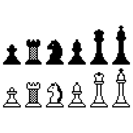 Pixel chess set isolated on whiteのイラスト素材