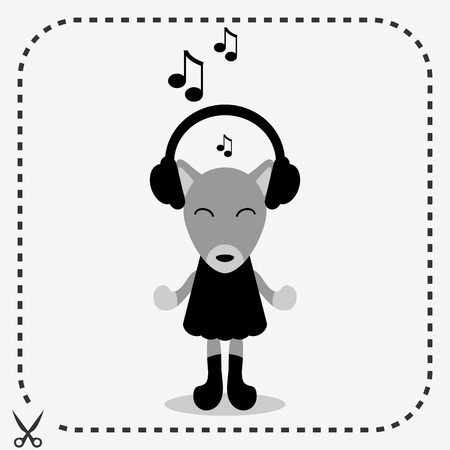 Cute fox in headphones listening to musicのイラスト素材
