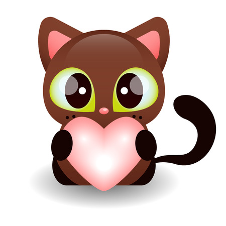Valentine illustration of a cute kitty holding a heartのイラスト素材