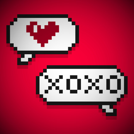 Pixellated speech bubbles  Romantic conversationのイラスト素材