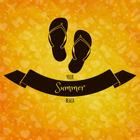 Summer holidays concept  Flip flops on sunny vector background  Retro label  Greeting cardのイラスト素材