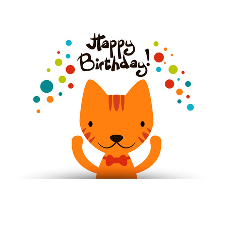 Birthday card with cute funny catのイラスト素材