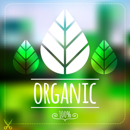 Ecology label on blurred green landscape  Organic productのイラスト素材