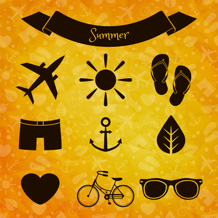 Set of summer icons on sunny backgroundのイラスト素材