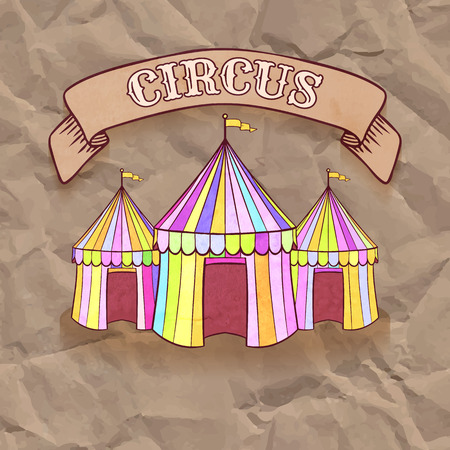 Vintage circus tent illustration on folded paper backgroundのイラスト素材