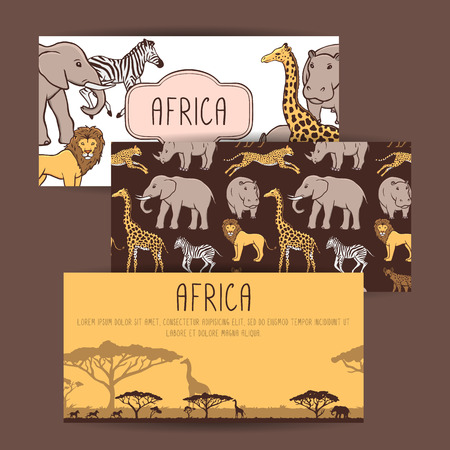 Three African banners with cute animalsのイラスト素材