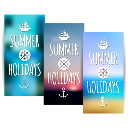 Three summer banners with blurred nature backgroundのイラスト素材