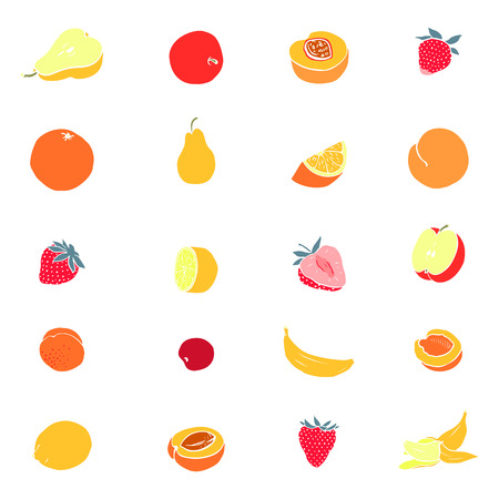 Set of various fruit icons in colorのイラスト素材