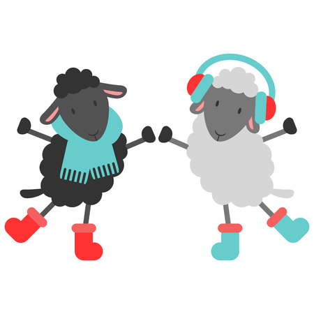 Two cute sheep in winter clothesのイラスト素材