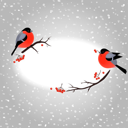 Christmas card template with cute bullfinches and place for your textのイラスト素材